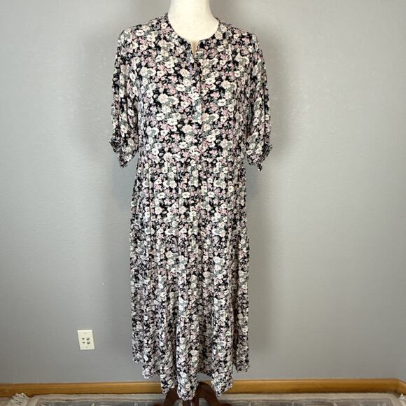 Natural Life Womens Tiered Floral Midi Maxi Dress Size M Boho Pocket Puff Sleeve - Picture 3 of 11